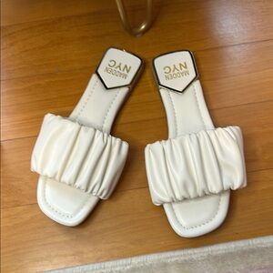 Madden NYC Cream Slide Sandals